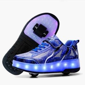 Blue Light-Up Heelys Style Kids' Wheeled Sneakers size 12.5(30)